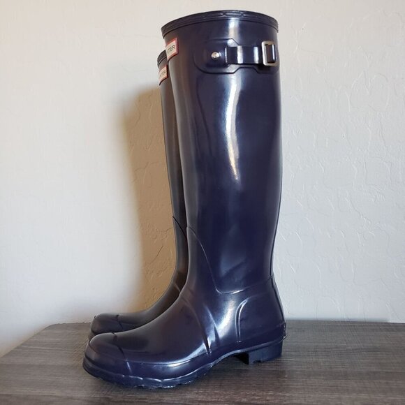 Hunter Original Tall Gloss Rubber Rain Boots Waterproof Purple Size Women's 7 - Picture 1 of 12